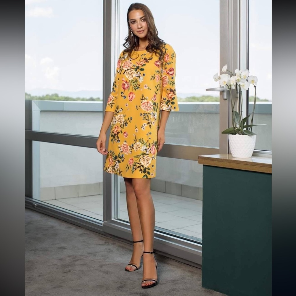 Elegant Floral Midi Dress in Yellow